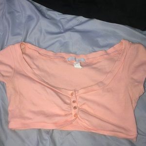 pink cropped top button up